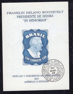 BRAZIL miniature sheet Franklin Roosevelt 1949 with watermark used - Picture 1 of 2