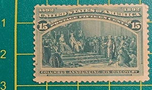 US stamp 1893,Columbian exposition,Sc A79 #238,15c dark green,no gum,hinged - Picture 1 of 3