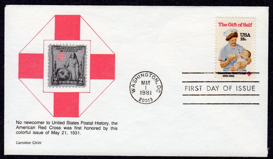 1981 American Red Cross 100th & Nursing - Carrollton FDC NW950 - Image 1 of 1