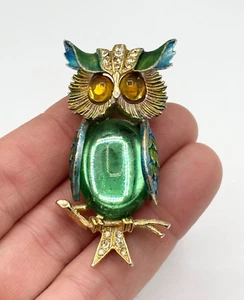 Broche prendedor vintage ART Arthur Pepper gelatina búho vientre - Imagen 1 de 7