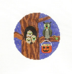 SATURNALIA Halloween Owl In Tree Pumpkin Ornament Handpainted Needlepoint Canvas - Picture 1 of 1