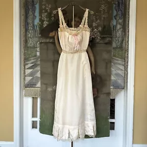 Antiguo Vestido Eduardiano Años 1910 Rosa Seda Sin Mangas Encaje Lencería Cinta Vestido de Noche - Imagen 1 de 15