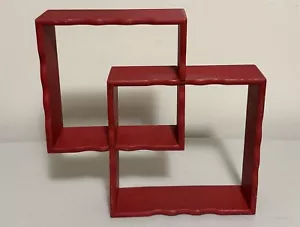 Vtg 1950s Display Shelf Off-Set Interlocking Wood Squares Wall Mount Matte Red - Picture 1 of 4