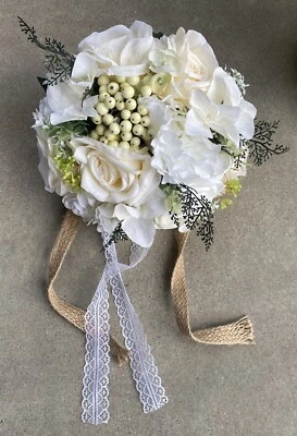 Fiwisora 9.8" Bridal Holding Wedding Bouquet Real-Looking Mixed Flowers Ivory... - Image 1 of 4