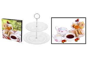 CAKE STAND GLASS 2 TIER TEA SERVING 18/23 cm TABLEWARE DECORATIVE HOME CATERING - Picture 1 of 1