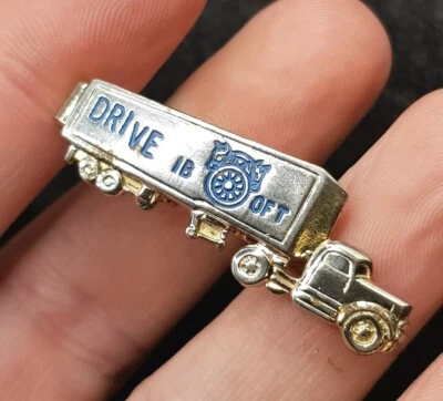 Vintage  Enamel " Drive 1B OFT " Semi Truck Silver Tone Tie Clip   - Image 1 of 4