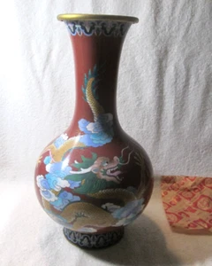 Vintage Jingfa Cloisonné Drachen Vase sehr groß 15 1/2" Original Jingfa Aufkleber - Bild 1 von 11