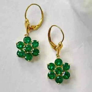 Pendientes colgantes/colgantes de corte redondo de 2 quilates con esmeralda verde natural chapados en oro amarillo de 14 quilates - Imagen 1 de 7