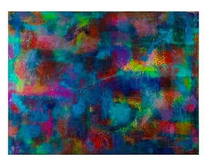 Contemporary Abstract Colorful Decorative Signed New Acrylic Canvas Painting - Picture 1 of 7