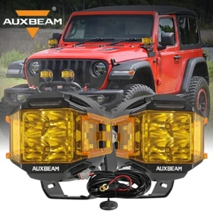 AUXBEAM 92W 4" LED Pods Work Lights Bar Cube Driving Lamp + Amber Cover For Ford - Picture 1 of 12