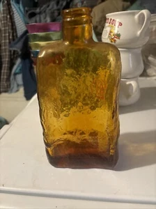Vintage MCM Empoli Amber Decanter Ripple Wavy Bark Bedrock 1960's Italy No Lid - Picture 1 of 7