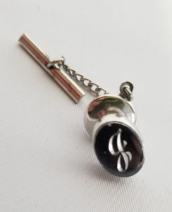 Tie Pin Tac with Chain Silver Tone Monogramed G Black Enamel Men Accessories - Picture 1 of 11