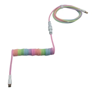 Rainbow Braided Coiled Cable USB-C Hand Made for Custom Mechanical Keyboards - Picture 1 of 5