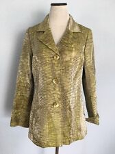 Tribal Shiny Green Button Front Long Sleeve Lined Blazer Jacket Top Size 10
