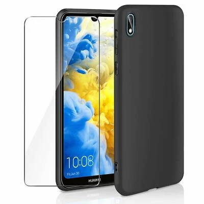 CUSTODIA per HUAWEI Y5 2019 / HONOR 8S COVER TPU NERA +PELLICOLA VETRO TEMPERATO