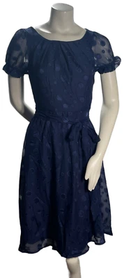 NY Collection Dress Womens size Medium Petite PM Navy Blue Polka Dot New - Image 1 of 4