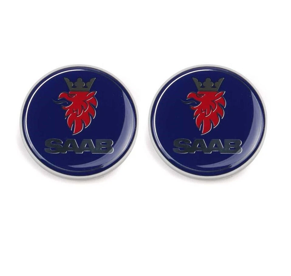 Genuine Set of 2 Center Hub Caps for Alloy Wheel with Grey Edge For SAAB 9-3 9-5 - Image 1 of 1