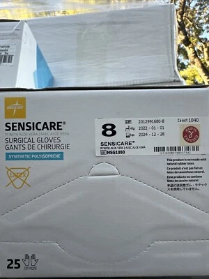 Luvas cirúrgicas sem látex Medline SensiCare com aloe, caixa com 25 pares - Imagem 1 de 4