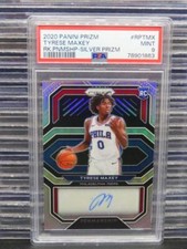 2020-21 Prizm Tyrese Maxey Silver Prizm Rookie Penmanship Auto RC #RP-TMX PSA 9