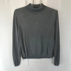August Silk Mock Turtleneck Ribbed Black Long Sleeve Size Medium M - Picture 1 of 17