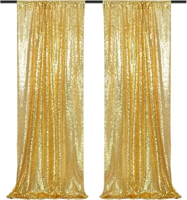 Cortinas de fondo de lentejuelas brillantes doradas de 2 pies x 7,5 pies 12 paneles para fiesta de boda Foto 1 de 4