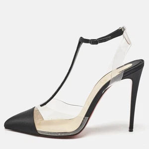 Christian Louboutin Black Satin and PVC Crystal Embellished Nosy Pumps Size 39 - Picture 1 of 9