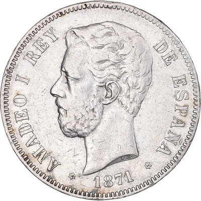 [#1044557] Coin, Spain, Amadeao I, 5 Pesetas, 1874, Madrid, EF, Silver, KM:666 - Image 1 of 2
