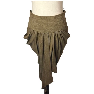 Altuzarra Skirt Women 6 Olive Green Suede Leather High Waist Draped Asymmetric - Image 1 of 4