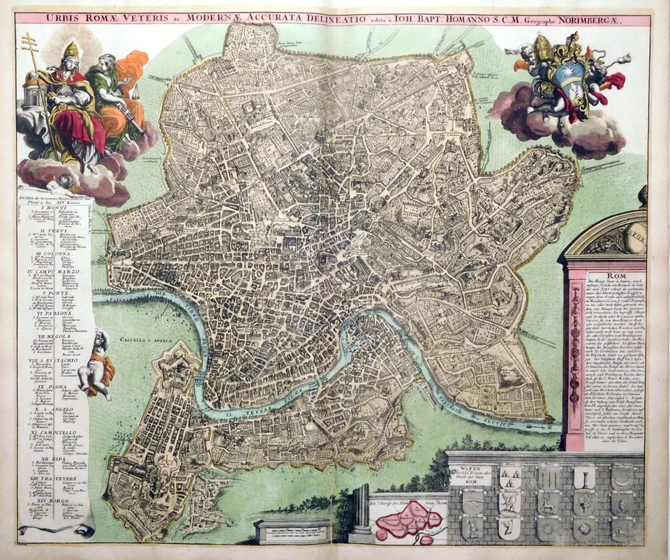 Kupferstich, Stadtplan von Rom, J.B. Homann, um 1720, G.B. Falda - Bild 1 von 4
