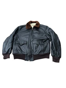 Chaqueta de bombardero LL Bean Flight para hombre 44 piel de cabra forrada de lana Sherpa marrón - Imagen 1 de 11