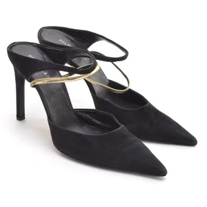 Damas Helmut Lang Tirantes Stiletto Mules 39.5/9 Negro Gamuza Tacones Zapatos Italia - Imagen 1 de 7