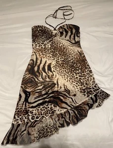 Dolls Kill SAMPLE Leopard Print Asymmetrical Y2K Halter Dress Size Small - Imagen 1 de 9