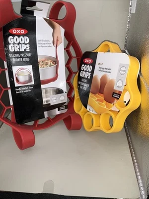 OXO Good Grips Silicone Red Pressure Cooker Sling & Yellow Egg Rack New - Image 1 of 3