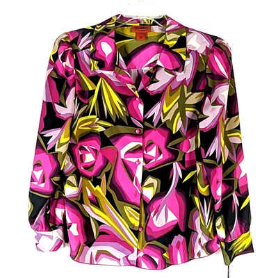 Camisa Blusa Missoni Target Floral Fucsia Botón Frontal 2011 Mujer Talla Grande Foto 1 de 4