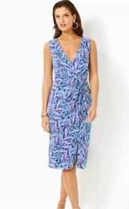 NWT Lilly Pulitzer Odella V-Neck Midi Dress Zip Barton Blue Star Gazing Sz 8 - Picture 1 of 6