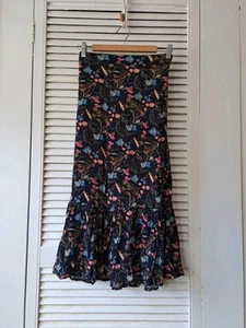White Stuff Navy Black Floral Lightweight Summer Midi Skirt - Picture 1 of 10