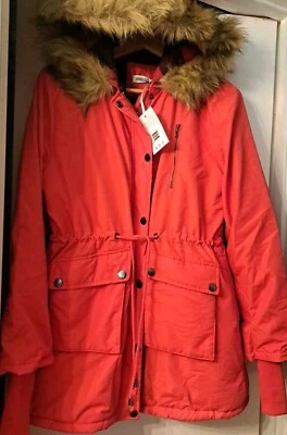 Grace Karin Size S Strong Red Parka Anorak Hooded Military Jacket Coat - Image 1 of 4