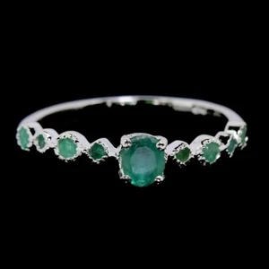 NATURAL AAA GREEN EMERALD OVAL & ROUND STERLING 925 SILVER RING SIZE 8 - Picture 1 of 6