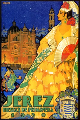 1930 JEREZ FIESTAS DE PRIMAVERA SPANISH DANCER SPRING SPAIN VINTAGE POSTER REPRO - Image 1 of 3