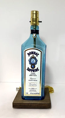 Lámpara de mesa hecha a mano Bombay zafiro ginebra 1,75 botella de licor bar salón escritorio luz Foto 1 de 4