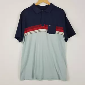 Ripcurl Men XL Blue Short Striped Chest Left Pocket Collared Polo - Picture 1 of 11