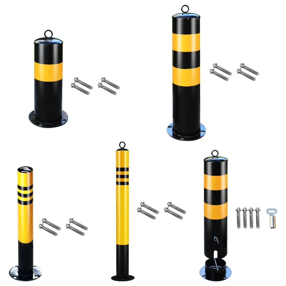 Metal Safety Bollard Parking Barrier with 4 Screws Sturdy Yellow and Black for - Image 1 of 1