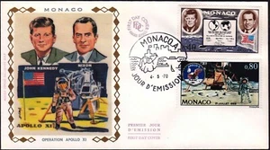 MONACO 1970-5-4 Apollo 11 Landing Moon,Plaque,Flag,Kennedy,Nixon FDC,Space cover - Picture 1 of 1