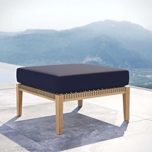 Modway Clearwater Outdoor Patio Teak and Woven Rope Ottoman in Gray Navy - Picture 1 of 7