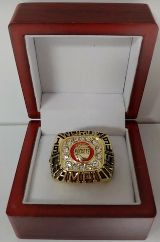Hakeem Olajuwon - 1994 Houston Rockets Basketball Championship Ring W Wooden Box Cover