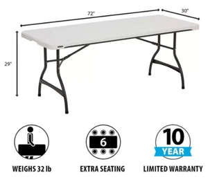 Lifetime 6' Commercial Grade Stacking Folding Table (Model 80272) FREE SHIPPING - Picture 1 of 5