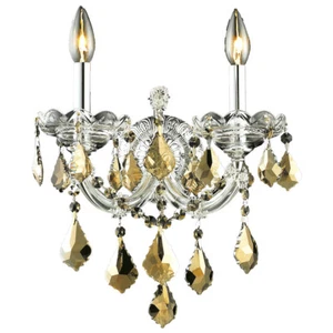 Wall Sconce Light Fixture Golden Teak Crystal and Chrome Dining Room Bedroom 12" - Picture 1 of 2