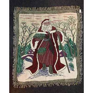 Kris Kringle Santa Claus Christmas Throw Blanket w/ fringe 60" x 50" Fringe New! - Picture 1 of 7