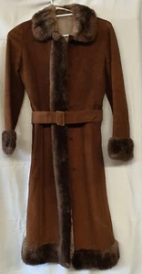 Vintage Lisal Melbourne 1970s Afghan Suede Coat with Lambs Wool Cuffs Collar SzS - Picture 1 of 16