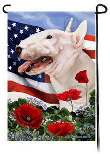 Patriotic Flowers Garden Flag - White Bull Terrier - Picture 1 of 1